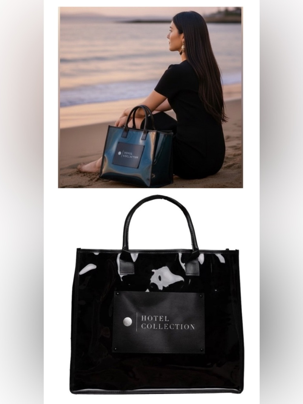 $129~ Hotel Collection Glossy Black Tote XL Beach/Pool NEW